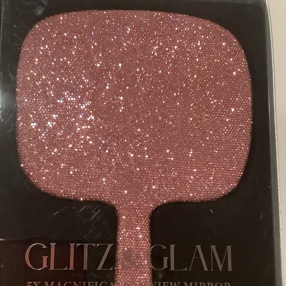 Glitz & Glam Pink Sparkly 5X Magnification Handheld Mirror New - Picture 2 of 3